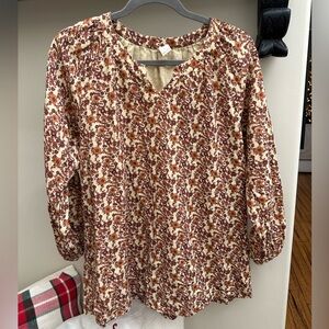 VGUC Kate Quinn Fall Floral Blouse in Cream and Brown Sz Small